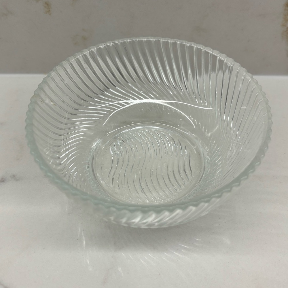 Vintage MCM Clear Glass Bowl Ribbed Swirl Spiral Design Catchall or Trinkets